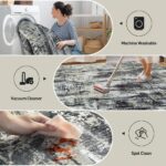 Abstract Marble Rug with Gold Lines Grey White Artistic Area Carpet Luxury Metal... - Image 5