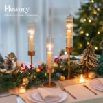Hewory Gold Hurricane Candle Holders: Brass Candlestick Holders Set of 3 Tall Ta... - Image 3