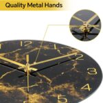 VIKMARI Black Modern Marble Texture Clock Gold Hands Rustic Kitchen Decor 12 Inc... - Image 3