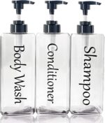 Shampoo and Conditioner Dispenser(Clear, Set of 3, 27oz)- Refillable & EmptySham... - Image 7