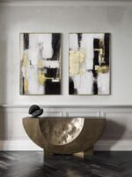 Modern Abstract Wall Art Decor- Black and Gold, 24x36 inch x 2, Framed - Ideal f... - Image 4