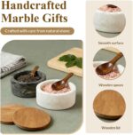 White Marble Salt cellar. Spice jars with Acacia Wood Lid and Spoon, Elegant Mod... - Image 4