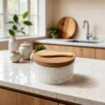 White Marble Salt cellar. Spice jars with Acacia Wood Lid and Spoon, Elegant Mod... - Image 6