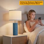 27" Farmhouse Bedside Table Lamp Set of 2, Bule Modern Ceramic Lamps for Living ... - Image 5