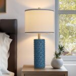 27" Farmhouse Bedside Table Lamp Set of 2, Bule Modern Ceramic Lamps for Living ... - Image 7