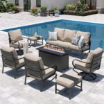 Sophia & William Patio Furniture Sets for 9 with 45" Gas Fire Pit Table Outdoor ... - Image 2
