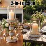 13.5" Tall Pillar Candle Holder with Glass Wind Proof, Metal Hurricane Holders, ... - Image 4