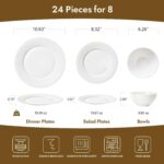 KINGSTONE Bone China Dinnerware Set, 24-Piece White Lightweight Porcelain for 8,... - Image 3