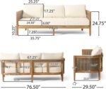 Merax 76.5" Outdoor Acacia Wood Wicker 3 Seater Sofa, Patio Furniture Couch for ... - Image 3