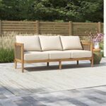Merax 76.5" Outdoor Acacia Wood Wicker 3 Seater Sofa, Patio Furniture Couch for ... - Image 5