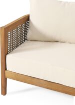 Merax 76.5" Outdoor Acacia Wood Wicker 3 Seater Sofa, Patio Furniture Couch for ... - Image 8