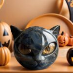 Black Cat Stone Sculpture,Figurine Handcrafted Look Resin Statue,with Amber Eyes... - Image 4