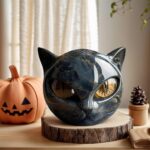 Black Cat Stone Sculpture,Figurine Handcrafted Look Resin Statue,with Amber Eyes... - Image 5