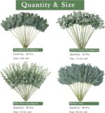 120 Pcs 4 Kinds Mixed Artificial Eucalyptus Leaves Stems Bulk Fake Silver Dollar... - Image 3