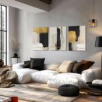 RZIGERNO 3 Pcs Black White and Gold Abstract Wall Art Modern Textured Framed Can... - Image 5