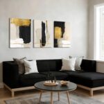 RZIGERNO 3 Pcs Black White and Gold Abstract Wall Art Modern Textured Framed Can... - Image 8
