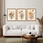 Framed Vintage Wildflower Canvas Wall Art Set of 3 Floral Country Farmhouse Wate... - Image 3