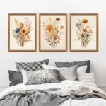 Framed Vintage Wildflower Canvas Wall Art Set of 3 Floral Country Farmhouse Wate... - Image 4
