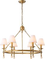 ALOADECOR 6-Light W34 Inch Warm Brass Statement Chandelier with White Pleated Fa... - Image 3
