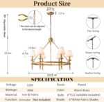 ALOADECOR 6-Light W34 Inch Warm Brass Statement Chandelier with White Pleated Fa... - Image 4