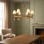 ALOADECOR 6-Light W34 Inch Warm Brass Statement Chandelier with White Pleated Fa... - Image 9