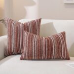Throw Pillow Covers, Chenille Luxury Red Striped Pillow Case 20x12 Set of 2, Far... - Image 3