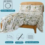 Zusbest Queen Sheet Set 100% Percale Cotton Green Floral Bed Sheet Set Yellow Fl... - Image 4