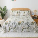 Zusbest Queen Sheet Set 100% Percale Cotton Green Floral Bed Sheet Set Yellow Fl... - Image 10