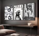 3Pcs Trendy Black and White Leopard Canvas Wall Art Vintage Newspeper Cheetah Wa... - Image 3