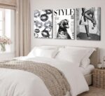 3Pcs Trendy Black and White Leopard Canvas Wall Art Vintage Newspeper Cheetah Wa... - Image 9