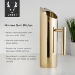 Viski Modern Stainless Steel Pitcher, Gold Plated Metal Carafe, Durable Cocktail... - Image 3