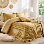 MUSSEL Velvet King Size Comforter Set 3 Pieces,Luxury Gold All Season Cozy Velve... - Image 3