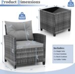 KOTEK 3 Piece Patio Furniture Set, Outdoor PE Rattan Conversation Set with Washa... - Image 7