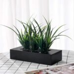 MyGift Artificial Green Grass Plants Potted in 9-inch Matte Black Wood Decorativ... - Image 3