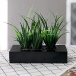 MyGift Artificial Green Grass Plants Potted in 9-inch Matte Black Wood Decorativ... - Image 4