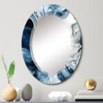 DesignQ Abstract wall mirror, Oval Modern mirror, Round Blue bathroom mirror, Ab... - Image 3
