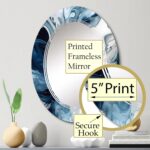 DesignQ Abstract wall mirror, Oval Modern mirror, Round Blue bathroom mirror, Ab... - Image 4