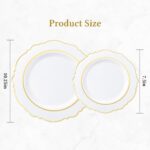 realluck 100PCS White and Gold Plastic Plates, Elegant Baroque Gold Rim Disposab... - Image 3