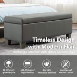Grey Faux Leather Ottoman with Storage, Rectangular Extra Long Storage Bench for... - Image 4