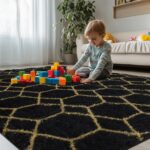 Large Rugs for Living Room, 8x10 Black Fluffy Bedroom Area Rug, Shag Geometric S... - Image 5