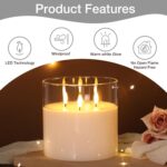 Eywamage 3 Wick Clear Glass Flameless Candle with Remote, Large Flickering LED B... - Image 6