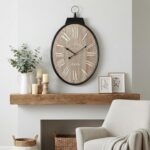 Large Oval Wall Clock 25 Inch, Rustic Farmhouse Wooden Decorative Clock with Bla... - Image 5