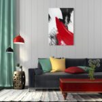 YPY Red Abstract Canvas Wall Art: Modern Minimalist Black and White Picture Hand... - Image 5