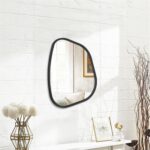 Black Asymmetrical Mirror Irregular Oval Wall Mirror Modern Wood Frame Unique Sh... - Image 3