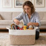 Large Blanket Basket,Woven Rope Basket Storage Bin with Handles,65L Rectangle La... - Image 5