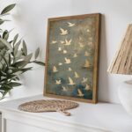 Framed Flock of Birds Canvas Wall Art, Vintage Minimalist Abstract Landscape Pai... - Image 5