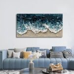 Art Hand-Painted Blue Ocean Beach Landscape Oil Painting Large Abstract Canvas A... - Image 7