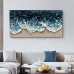 Art Hand-Painted Blue Ocean Beach Landscape Oil Painting Large Abstract Canvas A... - Image 8