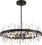 31.5in Modern Black Entryway Chandelier for Foyer, 12 Lights Round K9 Crystal Ch... - Image 10