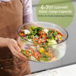 NiHome Extra Large Glass Salad Bowl with Natural Acacia Wood Base, Ribbed Design... - Image 4